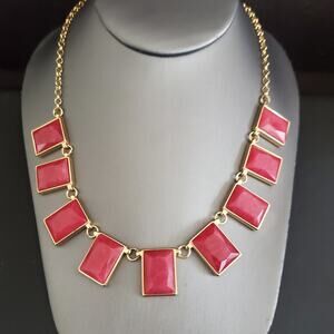 LOFT Egyptian Revival Pink Stone Statement Collar Bib Necklace Gold Tone Bright
